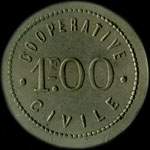 Jeton de 1 franc �mis par la Coop�rative Civile La Solidarit� � Roanne (42300 - Loire) - revers