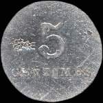 Jeton de 5 centimes �mis par la Ville de Roanne - Fourneaux Economiques (42300 - Loire) - revers
