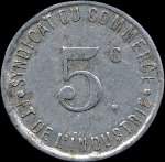 Jeton de 5 centimes 1917 (type 1: haut du c align� avec haut du 5 au revers) �mis par le Syndicat du Commerce et de l'Industrie de Rochefort-sur-Mer (17300 - Charente-Maritime) - revers