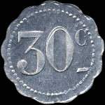 Jeton de 30 centimes (type avec trait oblique et 0 d�cal�) �mis par le Caf� de la Paix � La Rochelle (17000 - Charente-Maritime) - revers