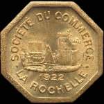 Jeton de 25 centimes 1922 (pièce d'essai en laiton) émis par la Société du Commerce de La Rochelle (17000 - Charente-Maritime) - avers