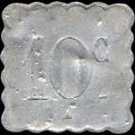 Jeton de 10 centimes (type 2 de revers - triangle vers le haut, trait sous c en bas du 0) �mis par les Tramways de la Rochelle (17000 - Charente-Maritime) - revers
