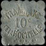 Jeton de 10 centimes (type 2 de revers - triangle vers le haut, trait sous c en bas du 0) avec contremarque TLR émis par les Tramways de la Rochelle (17000 - Charente-Maritime) - avers