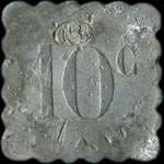 Jeton de 10 centimes (type 2 de revers - triangle vers le haut, trait sous c en bas du 0) avec contremarque TLR �mis par les Tramways de la Rochelle (17000 - Charente-Maritime) - revers