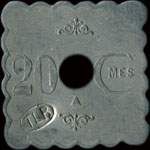 Jeton en aluminium carr� lob� trou� de 20 centimes avec contremarque TLR �mis par les Tramways de la Rochelle (17000 - Charente-Maritime) - revers