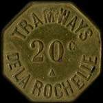 Jeton en laiton octogonal de 20 centimes avec contremarque TLR émis par les Tramways de la Rochelle (17000 - Charente-Maritime) - avers