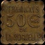 Jeton de 50 centimes avec contremarque TLR émis par les Tramways de la Rochelle (17000 - Charente-Maritime) - avers