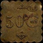 Jeton de 50 centimes avec contremarque TLR �mis par les Tramways de la Rochelle (17000 - Charente-Maritime) - revers