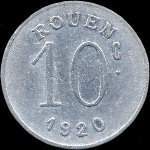 Jeton de 10 centimes 1920 �mis par la Ligue des Commer�ants Rouennais � Rouen (76000 - Seine-Maritime) - revers