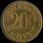 Jeton de 20 francs �mis par le Casino Municipal de Royat (63130 - Puy-de-D�me) - revers