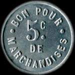 Jeton de 5 centimes 1922 �mis par l'Epicerie Bagouet - Lainages - Mercerie � Ruffec (16700 - Charente) - revers