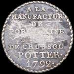 Jeton de nécessité de 5 sols 1792 émis par la Manufacture de Porcelaine - Potter pendant la Révolution française - avers