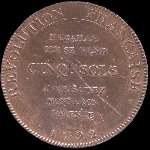 M�daille qui se vend cinq - sols � Paris chez Monneron patent� - Tranche: La confiance augmente la valeur - 5 sols 1792 - An IV - cuivre dor� - �mise par Monneron pendant la R�volution fran�aise - revers