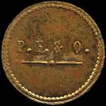 Jeton de 5 centimes émis par P. F. & O. (Perret Frères & Olivier) à Sain-Bel (69210 - Rhône) - avers