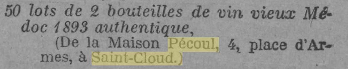 La Maison P�coul apparait comme un des fournisseurs des lots � gagner list�s dans Le Journal du 25 ao�t 1902