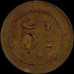 Jeton de 5 francs �mis par M. Leroy & Fils � Saint-Denis (93200 - Seine-Saint-Denis) - revers