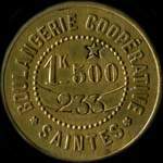 Jeton de 1 kg 500 (de pain) �mis par la Boulangerie Coop�rative - Saintes (17100 - Charente-Maritime) - avers