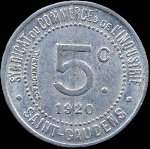 Jeton de 5 centimes 1920 �mis par le Syndicat du Commerce et de l'Industrie de Saint-Gaudens (31800 - Haute-Garonne) - revers