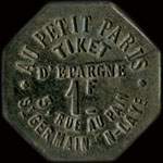 Jeton de 1 franc �mis par Au Petit Paris � Saint-Germain-en-Laye (78100 - Yvelines) - revers