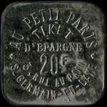 Jeton de 20 francs �mis par Au Petit Paris � Saint-Germain-en-Laye (78100 - Yvelines) - revers