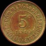 Jeton en laiton de 5 centimes 1918 �mis par l'Union du Commerce & de l'Industrie de Saint-Germain-en-Laye (78100 - Yvelines) - revers