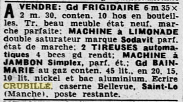 Ouest-Eclair du 8 d�cembre 1940 - vente de mat�riel par Crubill� � la Caserne Bellevue