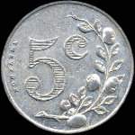 Jeton de 5 centimes 1921 émis par la Société des Tramways Bretons à Saint-Malo (35400 - Ille-et-Vilaine) - revers