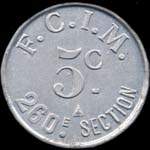 Jeton de 5 centimes 1922 �mis par F.C.I.M. 260e section � Salins-les-Bains (39110 - Jura) - revers