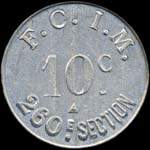 Jeton de 10 centimes 1922 �mis par F.C.I.M. 260e section � Salins-les-Bains (39110 - Jura) - revers
