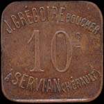 Jeton de 10 centimes �mis par le Boucher J.Gr�goire � Servian (34290 - H�rault) - avers
