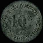 Jeton de 10 centimes (sans fleurons et sans trait sous le C au revers) �mis par la Coop�rative Les Vignerons Minervois � Siran (34210 - H�rault) - avers