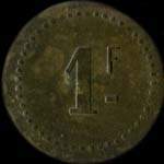 Jeton de n�cessit� de 1 franc �mis par la Cantine Gachon du 25e r�giment d'Artillerie Divisionnaire - revers