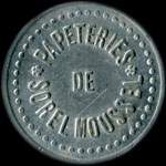 Jeton de n�cessit� de 5 centimes �mis par les Papeteries de Sorel-Moussel (28260 - Eure-et-Loir) - avers