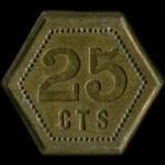 Jeton anonyme de 25 centimes en laiton hexagonal 22 mm de Mutschler à Strasbourg - revers