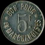 Jeton de 5 francs �mis par l'Epicerie H.Bertrand - Jardin-Fontaine � Thierville-sur-Meuse (55840 - Meuse) - revers