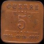 Jeton de 5 centimes en cuivre �mis par la Soci�t� des Grands Caf�s - Guerre 1914 - 1915 - 1916 � Toulouse (31000 - Haute-Garonne) - revers