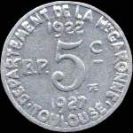Jeton de 5 centimes 1922 - 1927 �mis par l'Union Latine - Comit� du Sud-Ouest � Toulouse (31000 - Haute-Garonne) - revers