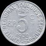 Jeton de 5 centimes 1922 - 1930 �mis par l'Union Latine - Comit� du Sud-Ouest � Toulouse (31000 - Haute-Garonne) - revers