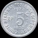 Jeton de 5 centimes 1922 - 1933 (avec triangle au revers) �mis par l'Union Latine - Comit� du Sud-Ouest � Toulouse (31000 - Haute-Garonne) - revers