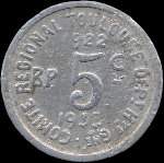 Jeton de 5 centimes 1922 - 1933 (sans triangle au revers) �mis par l'Union Latine - Comit� du Sud-Ouest � Toulouse (31000 - Haute-Garonne) - revers