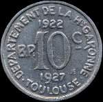 Jeton de 10 centimes 1922 - 1927 �mis par l'Union Latine - Comit� du Sud-Ouest � Toulouse (31000 - Haute-Garonne) - revers