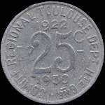 Jeton de 25 centimes 1922 - 1930 �mis par l'Union Latine - Comit� du Sud-Ouest � Toulouse (31000 - Haute-Garonne) - revers