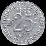 Jeton de 25 centimes 1922 - 1933 �mis par l'Union Latine - Comit� du Sud-Ouest � Toulouse (31000 - Haute-Garonne) - revers