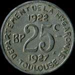 Jeton de 25 centimes 1922 - 1927 �mis par l'Union Latine - Comit� du Sud-Ouest � Toulouse (31000 - Haute-Garonne) - revers