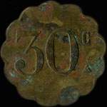 Jeton de 30 centimes type 1 avec grands chiffres au verso, sans fleurons et avec triangle sous C �mis par l'H�tel du Helder - Trouville (14360 - Calvados) - revers
