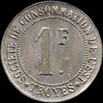 Jeton de la Soci�t� de Consommation de l'Est - 1 franc - Troyes (10000 - Aube) - revers