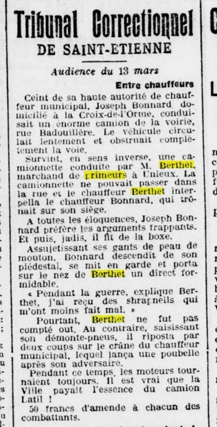 On parle des primerus Berthet dans le M�morial de la Loire et de la Haute-Loire du 9 septembre 1928