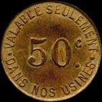 Jeton de 50 centimes avec contremarque cloche �mis par les Etablissements Jacob Holtzer � Unieux (42240 - Loire) - revers