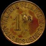 Jeton de 1 franc avec contremarque cloche �mis par les Etablissements Jacob Holtzer � Unieux (42240 - Loire) - revers