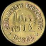 Jeton 1 kg de pain N� 113 - Boulangerie Coop�rative d'Ussel (19200 - Corr�ze) - avers